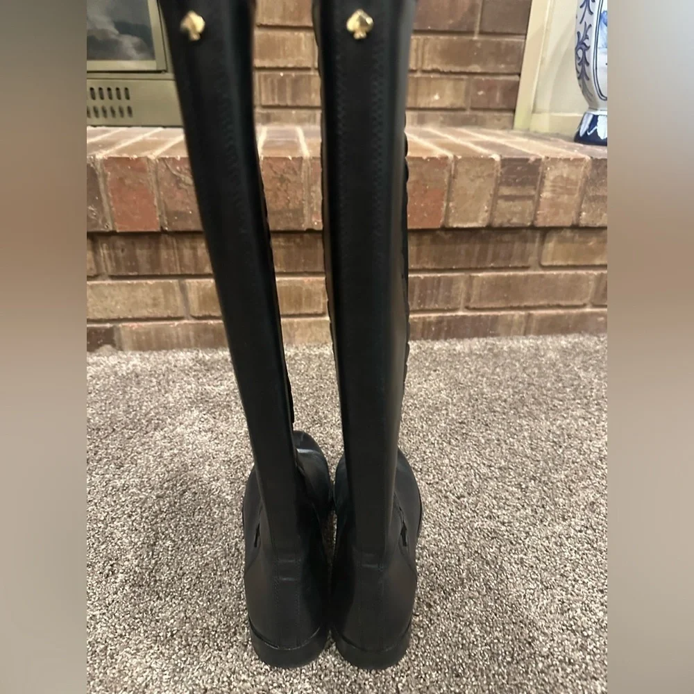 Kate Spade Rayna Black Leather Scallop Knee-High Riding Boots Size 6